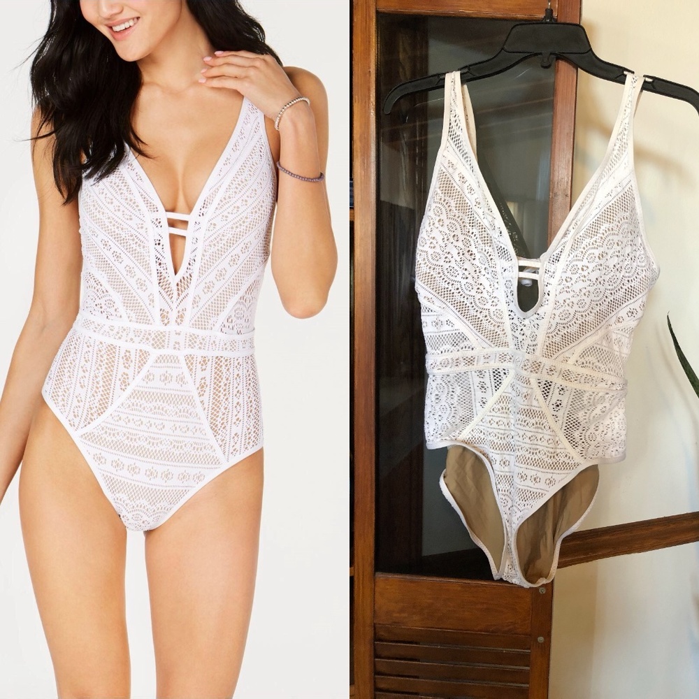 BECCA plunge crochet lace open back 1 piece